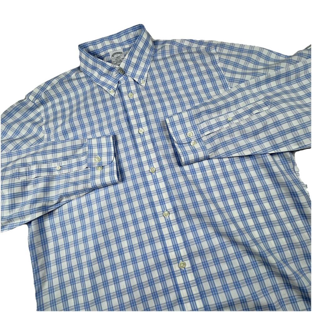 Brooks Brothers Regent Button Shirt Men L Plaid Blue Long Sleeve 1818